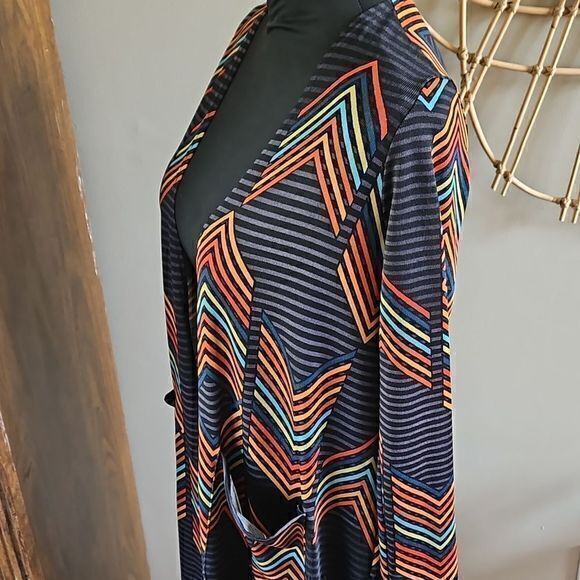 LulaRoe Sarah Open Front Duster Cardigan with Colorful Chevron Stripes Sz S NWT - Picture 9 of 15